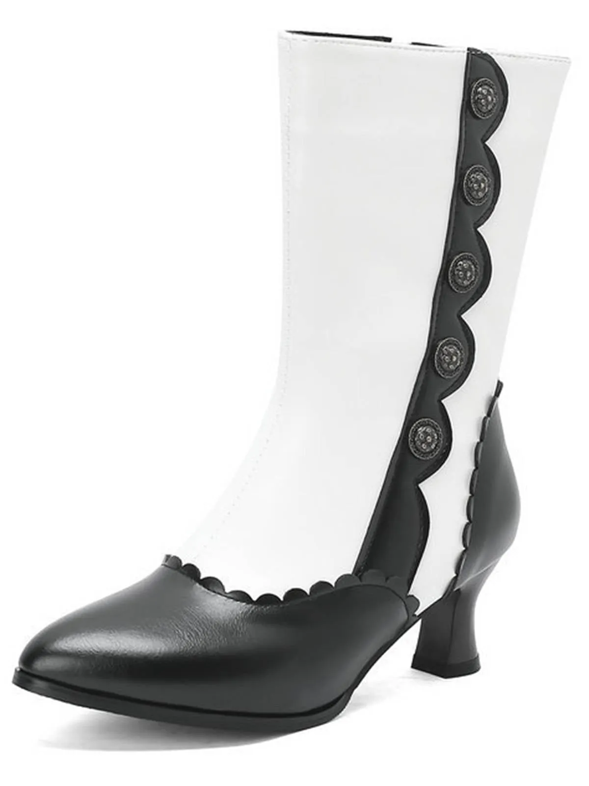 Vintage Leather Suede Button Mid Calf Boots sold by Retro Stage