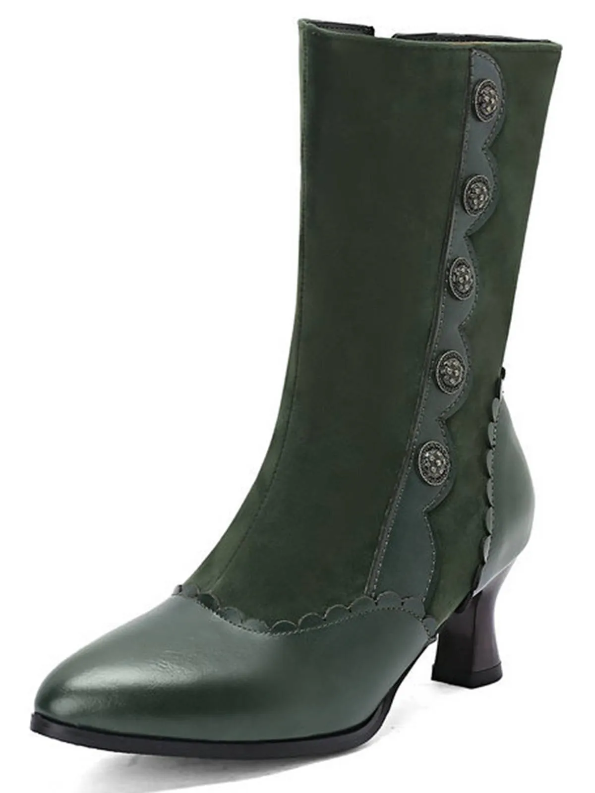 Vintage Leather Suede Button Mid Calf Boots sold by Retro Stage product image thumbnail 5