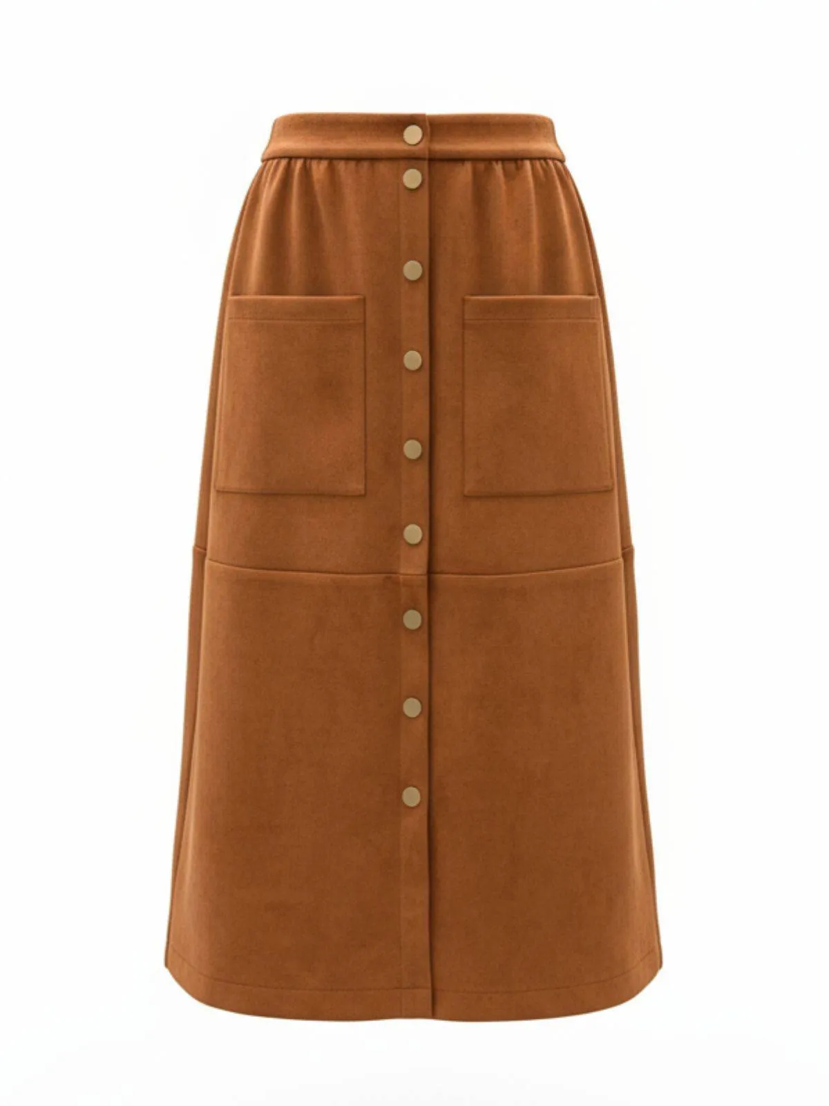 Brown 1960s Corduroy Button Front Pocket Midi Skirt sold by Retro Stage