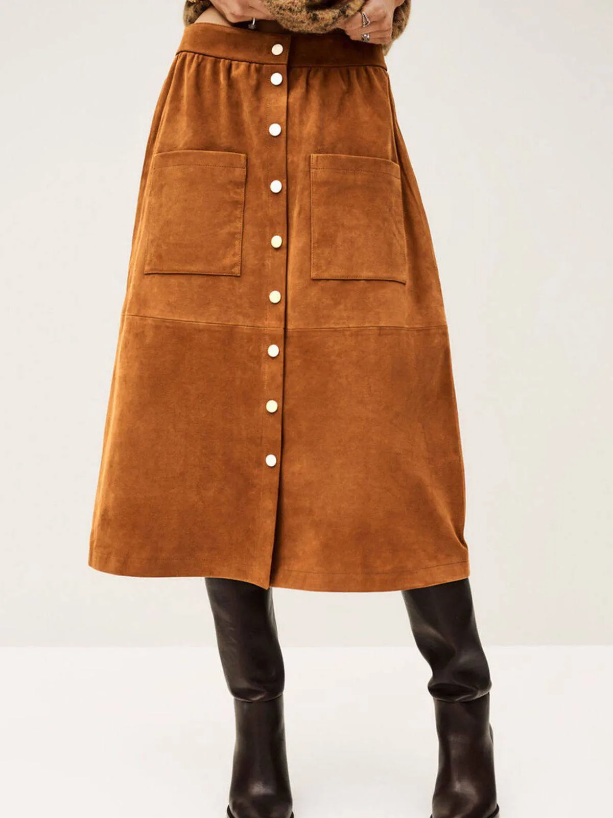 Brown 1960s Corduroy Button Front Pocket Midi Skirt sold by Retro Stage product image thumbnail 2