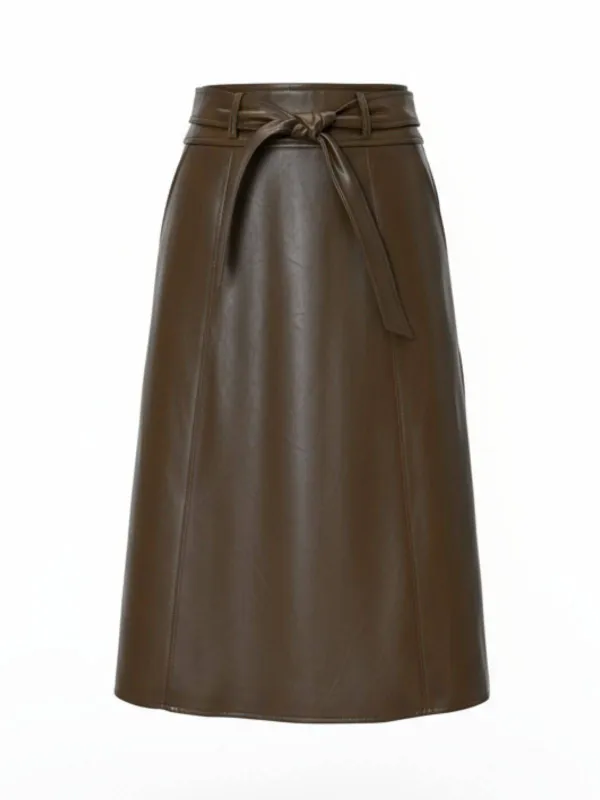 Brown 1980s Leather High-Waist Midi Skirt sold by Retro Stage