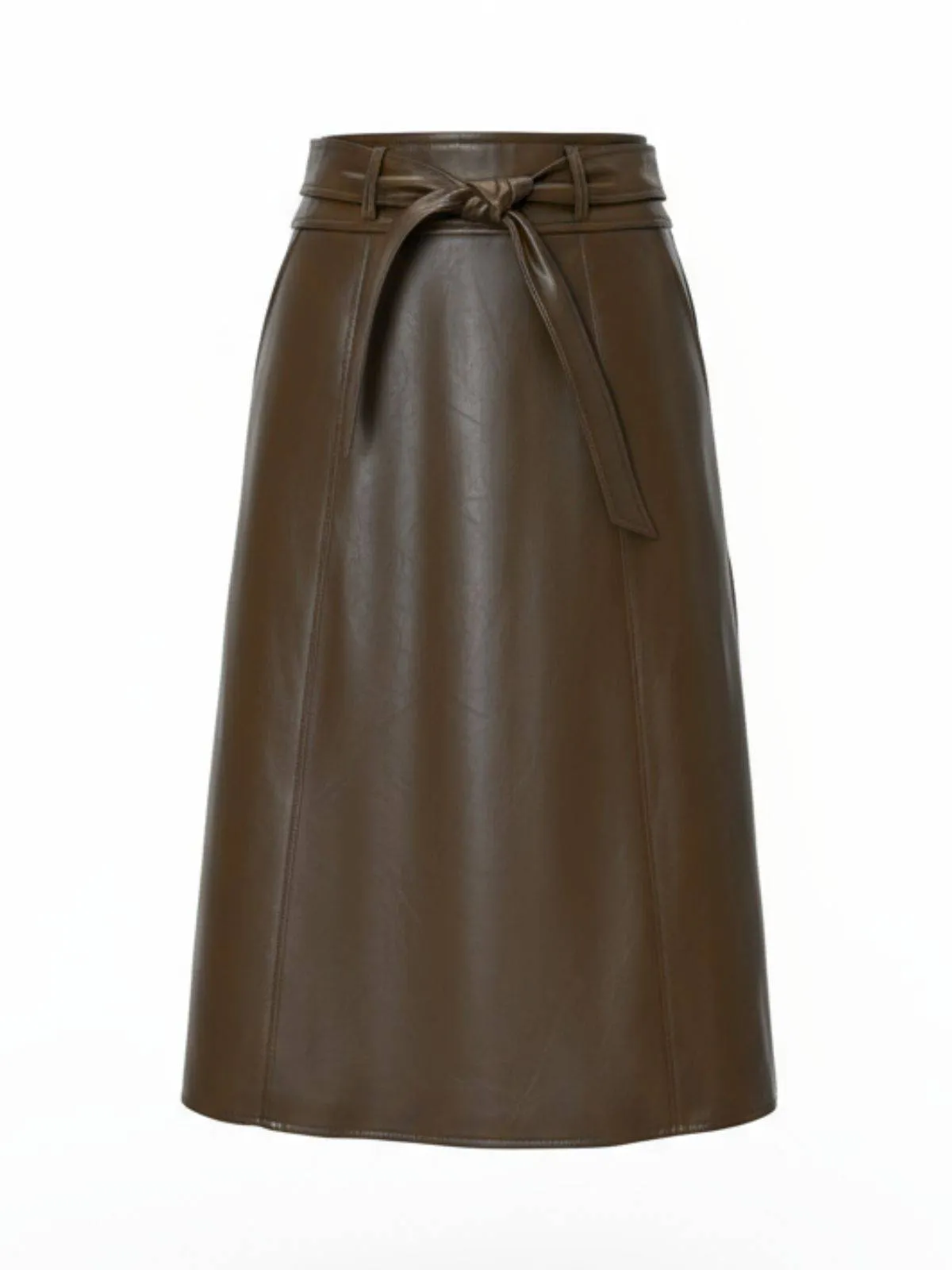 Brown 1980s Leather High-Waist Midi Skirt sold by Retro Stage
