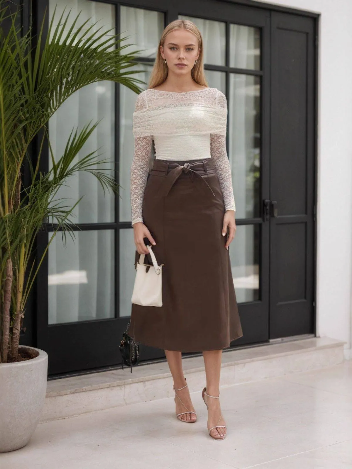 Brown 1980s Leather High-Waist Midi Skirt sold by Retro Stage product image thumbnail 3
