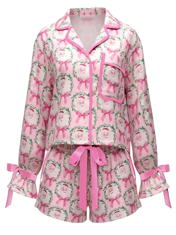 2PCS 1960s Christmas Long Sleeve Button Pajama Set sold by Retro Stage