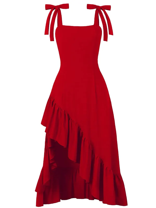 1930s Solid Bow Slit Ruffled Hem Suspender Dress sold by Retro Stage