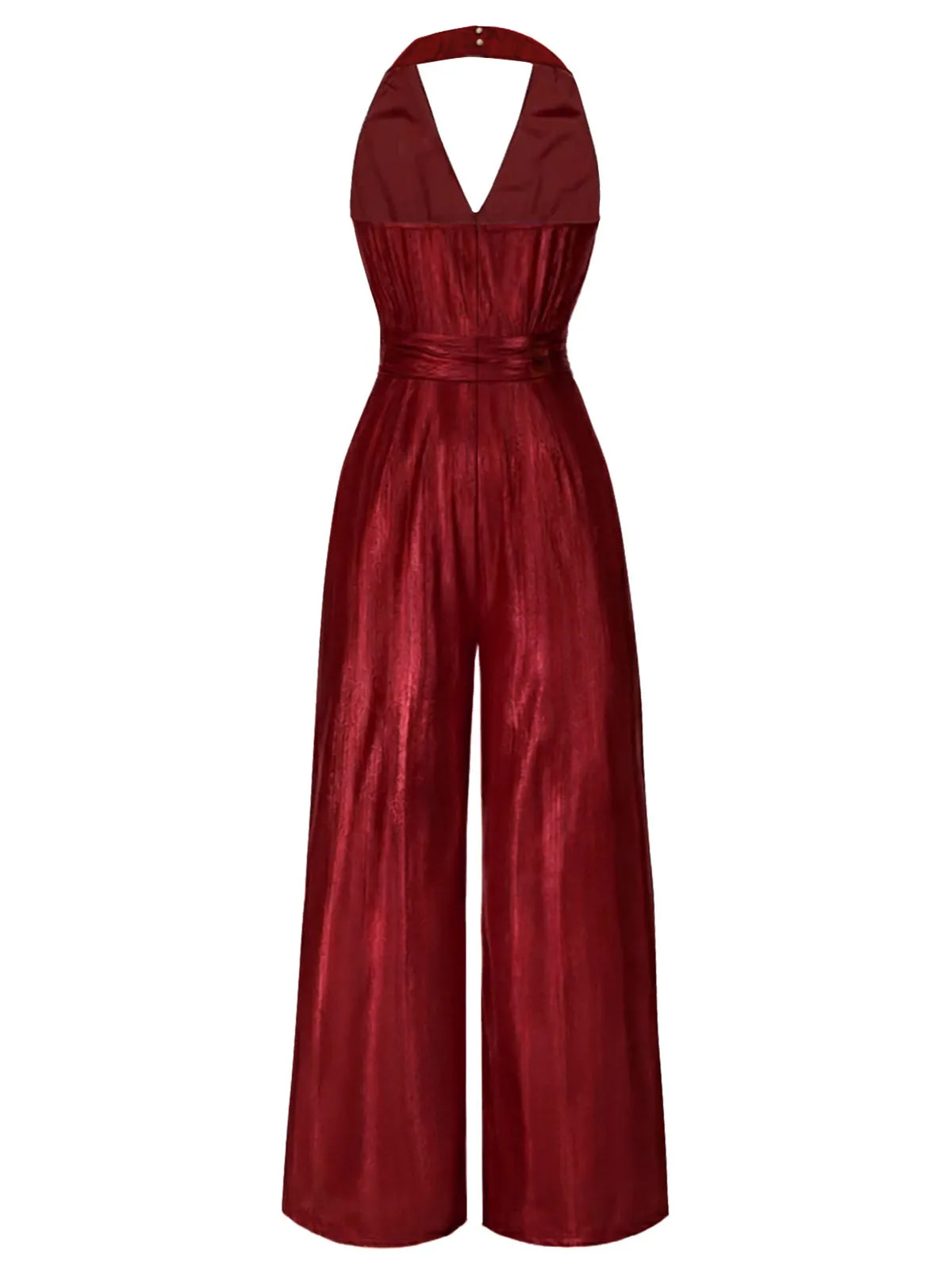 Red 1970s Solid V-Neck Halter Jumpsuit sold by Retro Stage product image thumbnail 2