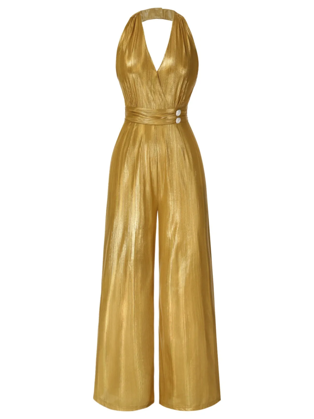 Red 1970s Solid V-Neck Halter Jumpsuit sold by Retro Stage product image thumbnail 4