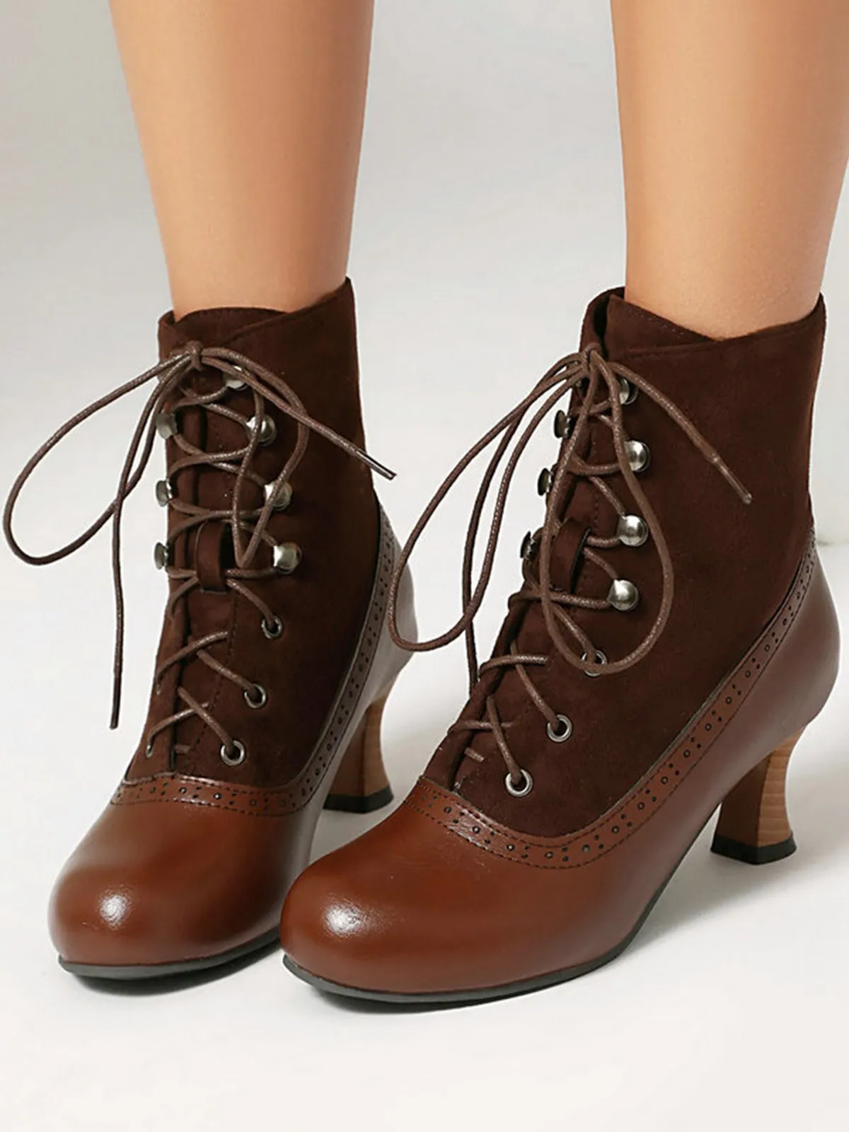 Vintage Colorblock Lace-Up Victorian Short Boots sold by Retro Stage product image thumbnail 2