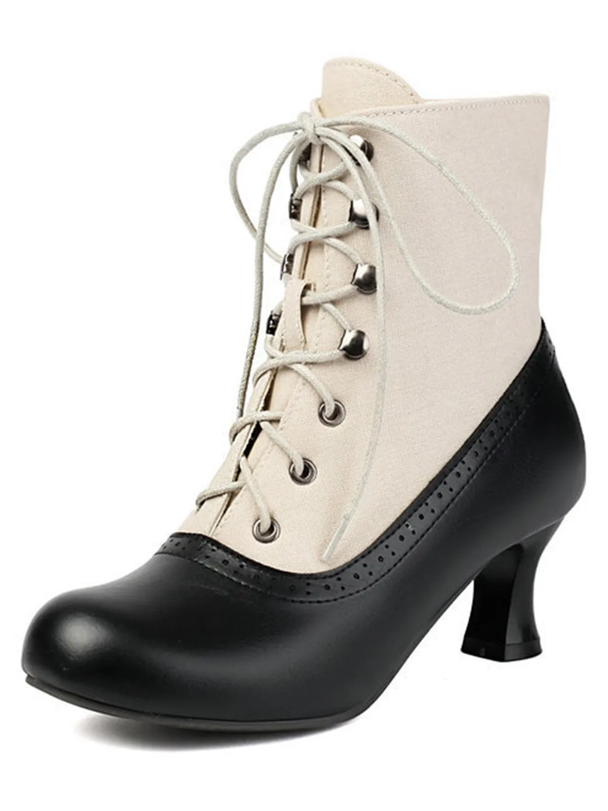 Vintage Colorblock Lace-Up Victorian Short Boots sold by Retro Stage product image thumbnail 5