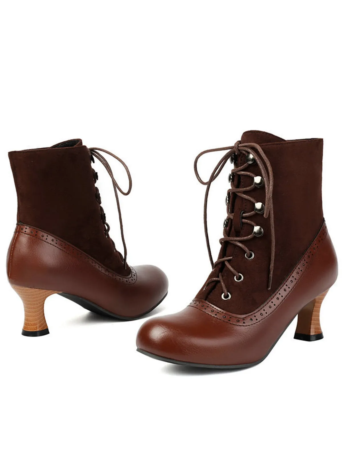 Vintage Colorblock Lace-Up Victorian Short Boots sold by Retro Stage product image thumbnail 4