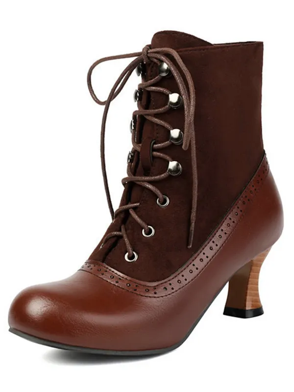 Vintage Colorblock Lace-Up Victorian Short Boots sold by Retro Stage