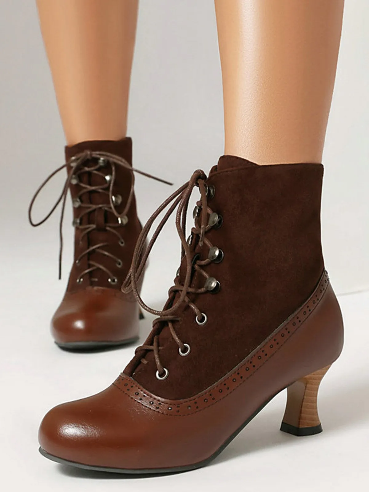 Vintage Colorblock Lace-Up Victorian Short Boots sold by Retro Stage product image thumbnail 3