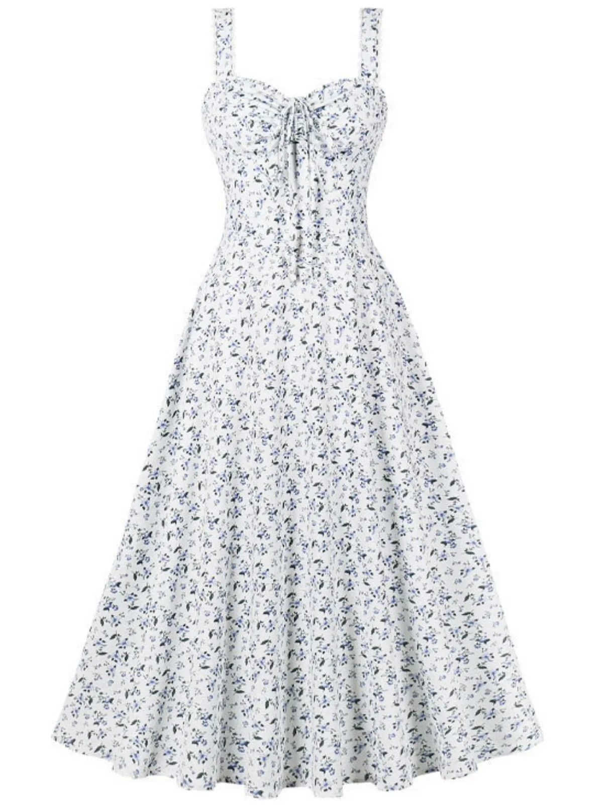 1940s Floral Lace-Up Wide Strap Dress sold by Retro Stage product image thumbnail 4