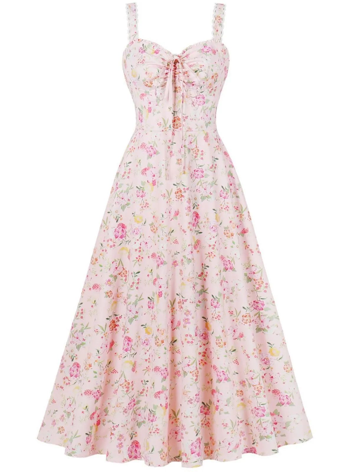 1940s Floral Lace-Up Wide Strap Dress sold by Retro Stage