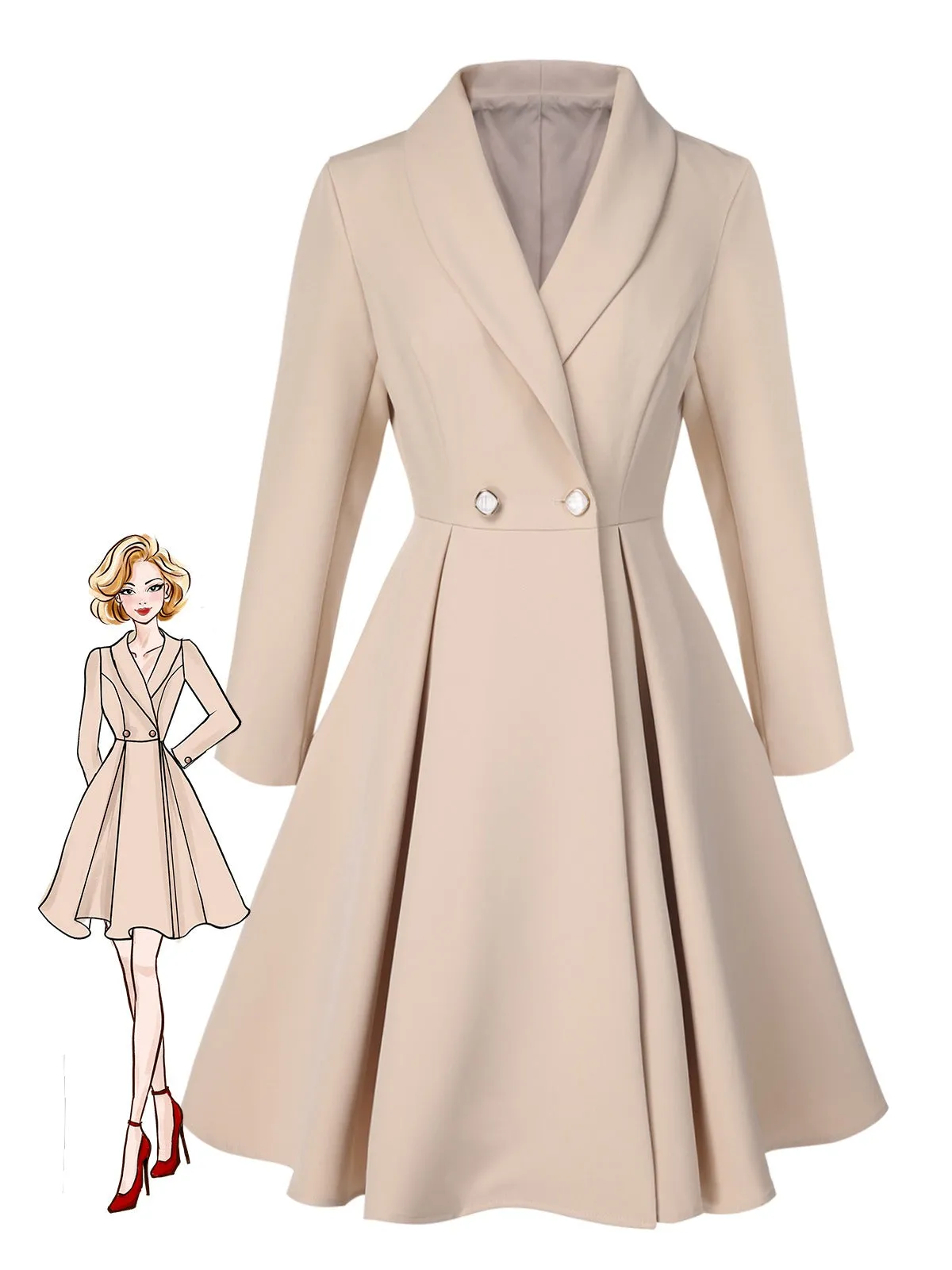 Cream Color 1950s Shawl Collar Swing Coat sold by Retro Stage