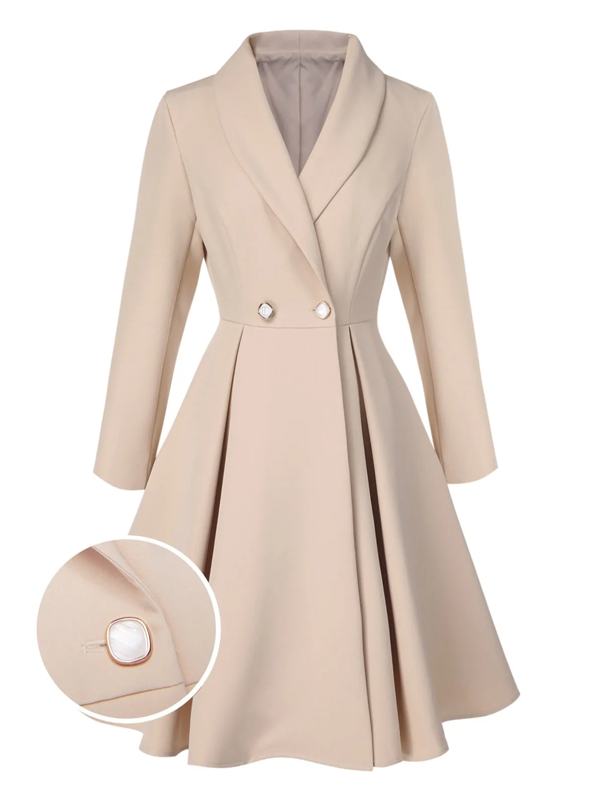 Cream Color 1950s Shawl Collar Swing Coat sold by Retro Stage product image thumbnail 3