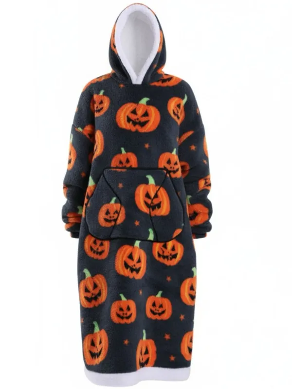 1970s Pumpkin Santas Snowman Blanket Hoodie Lougewear sold by Retro Stage