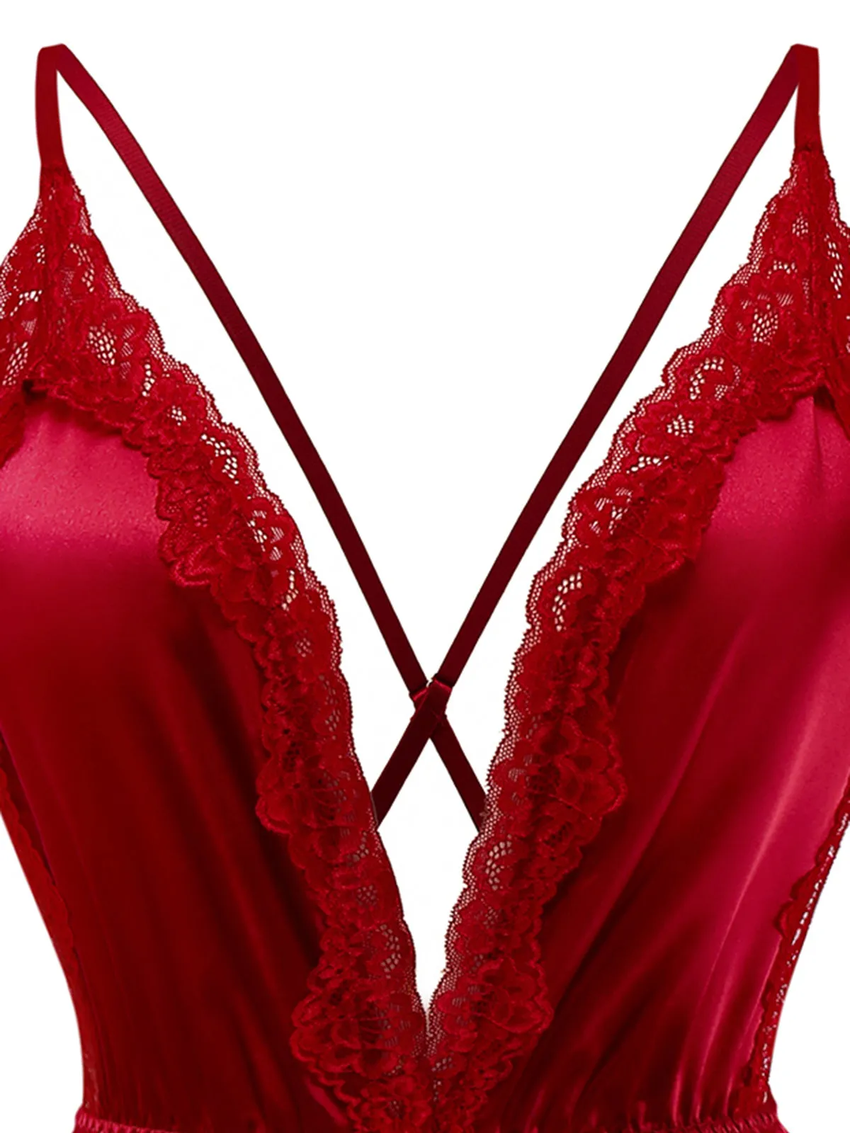 1950s Lace Satin Deep V Backless Sleep Romper sold by Retro Stage product image thumbnail 3