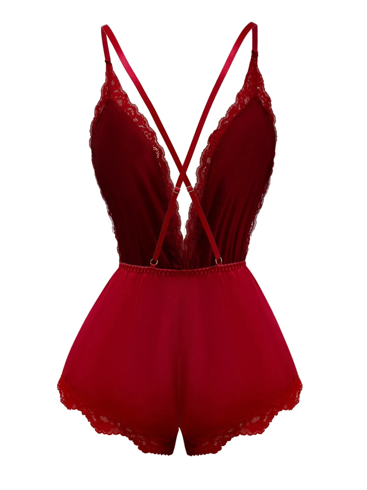 1950s Lace Satin Deep V Backless Sleep Romper sold by Retro Stage product image thumbnail 2