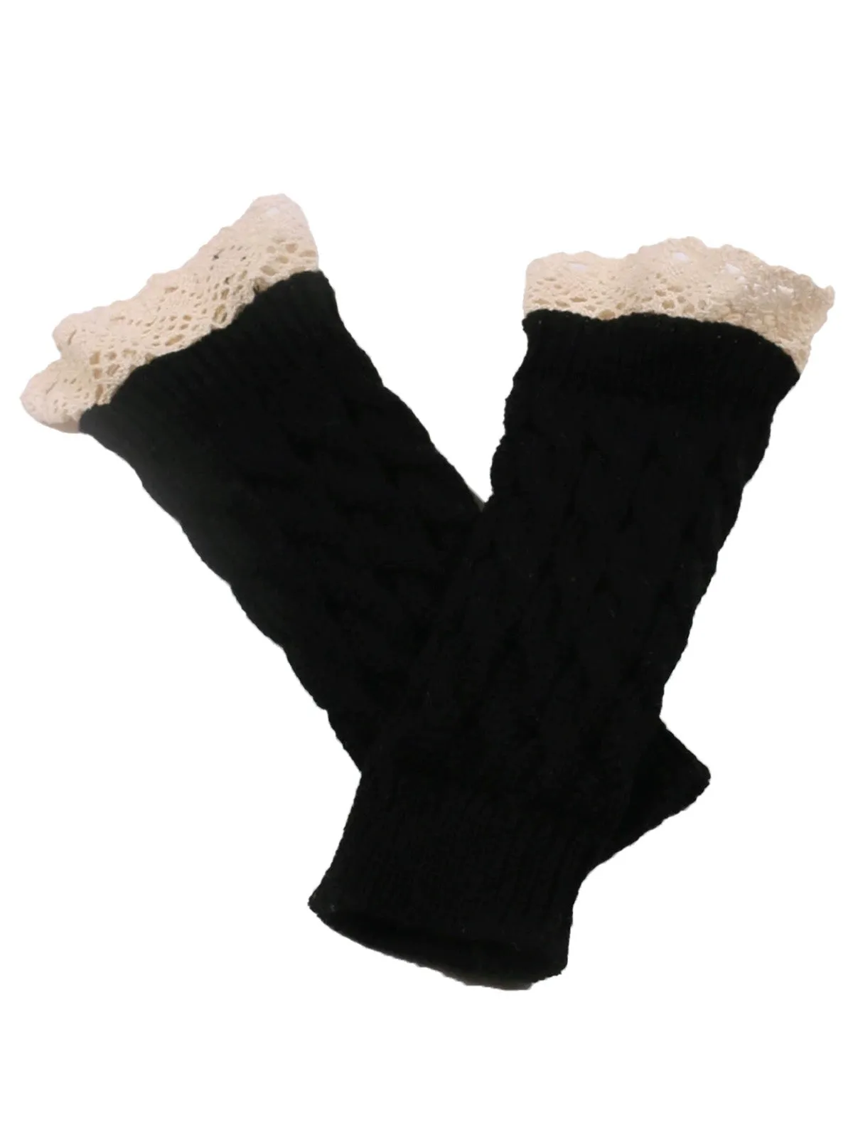 Vintage Lace Patchwork Twisted Knit Fingerless Gloves sold by Retro Stage product image thumbnail 2