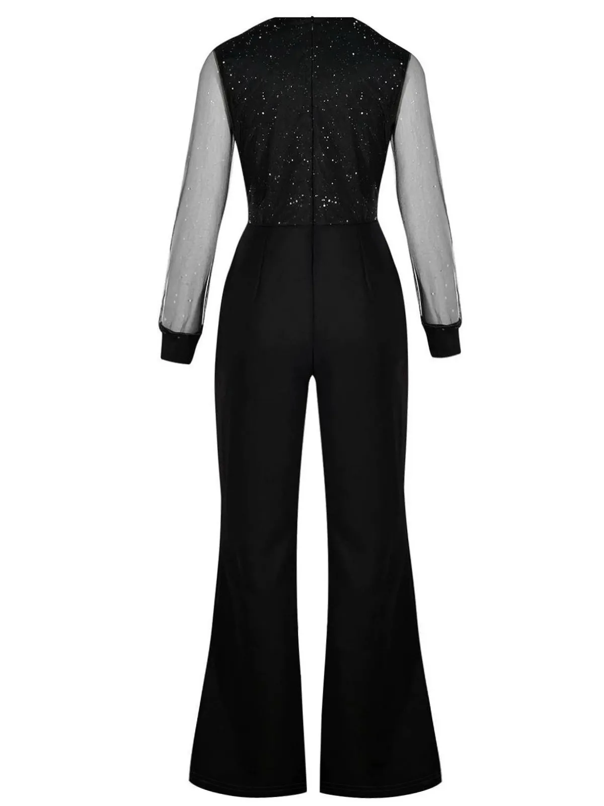 Black 1940s V-Neck Glitter Mesh Jumpsuit sold by Retro Stage product image thumbnail 2
