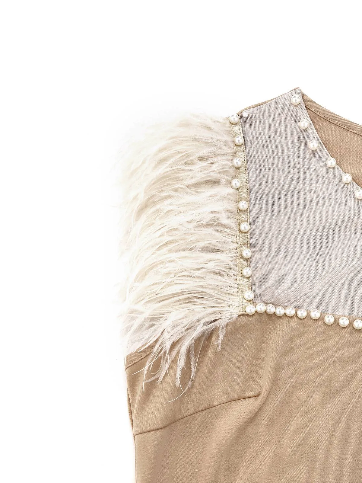 Beige 1930s Beaded & Feather Patchwork Mermaid Dress sold by Retro Stage product image thumbnail 4