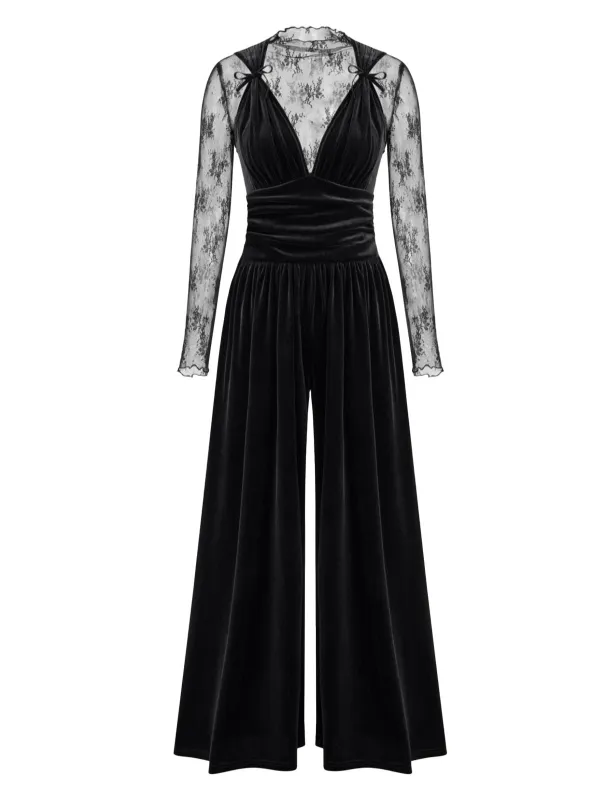 2PCS Black 1950s Mesh Top & Velvet Jumpsuit sold by Retro Stage