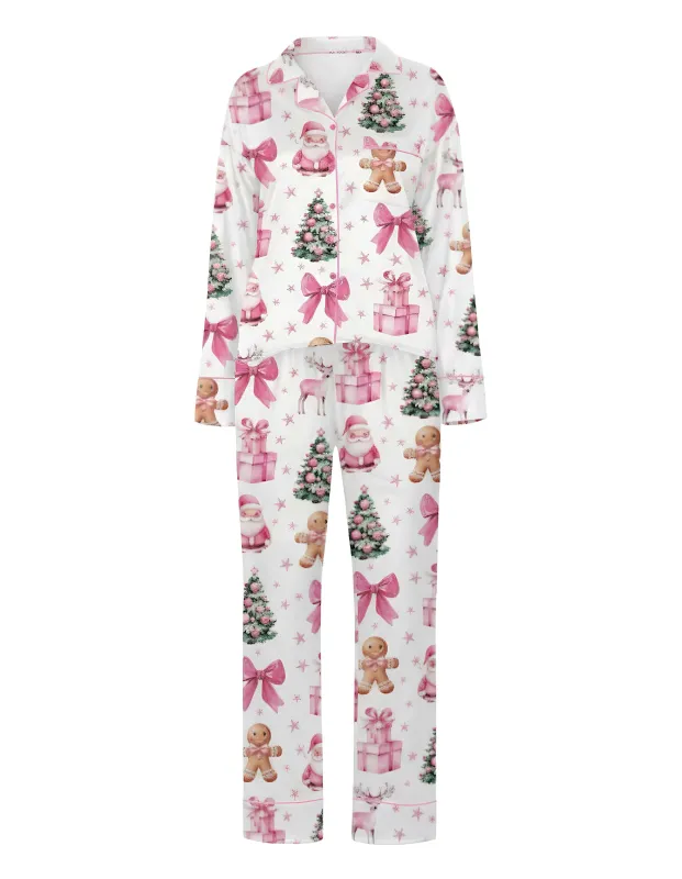 White 1940s Christmas Candy Canes Pajama Set sold by Retro Stage