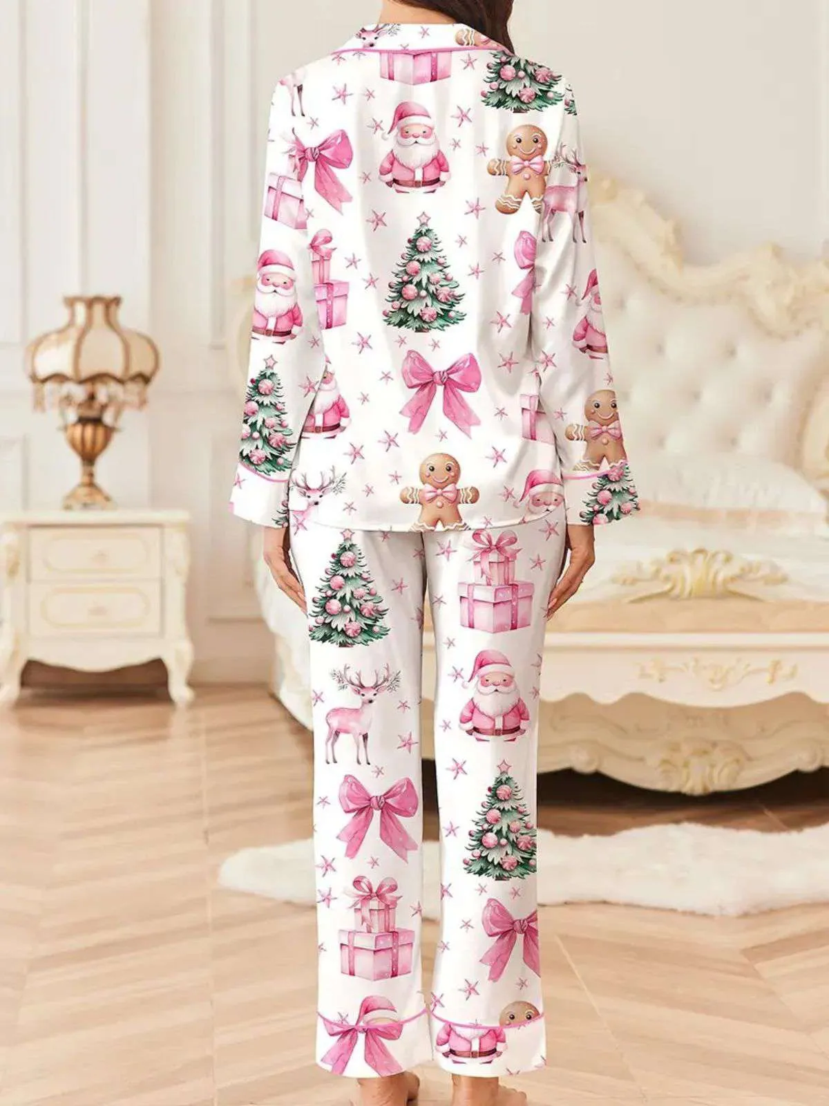 White 1940s Christmas Candy Canes Pajama Set sold by Retro Stage product image thumbnail 5