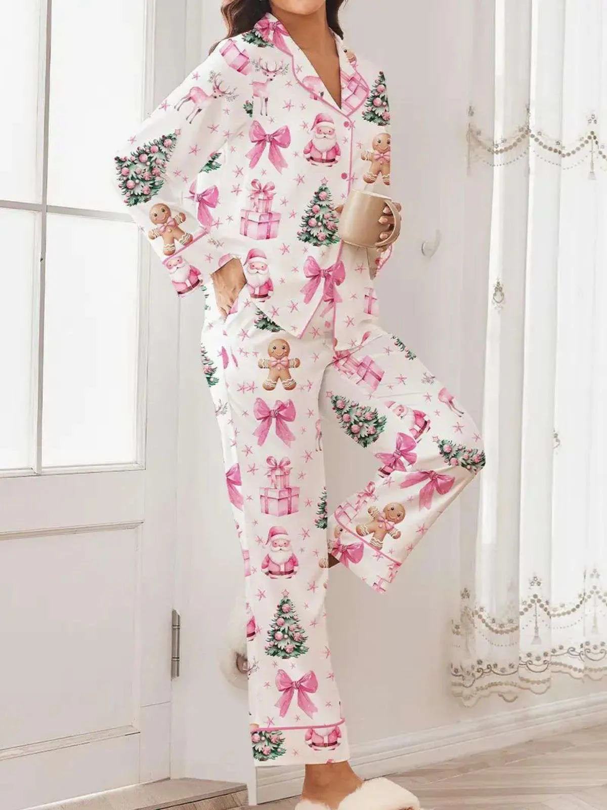 White 1940s Christmas Candy Canes Pajama Set sold by Retro Stage product image thumbnail 4