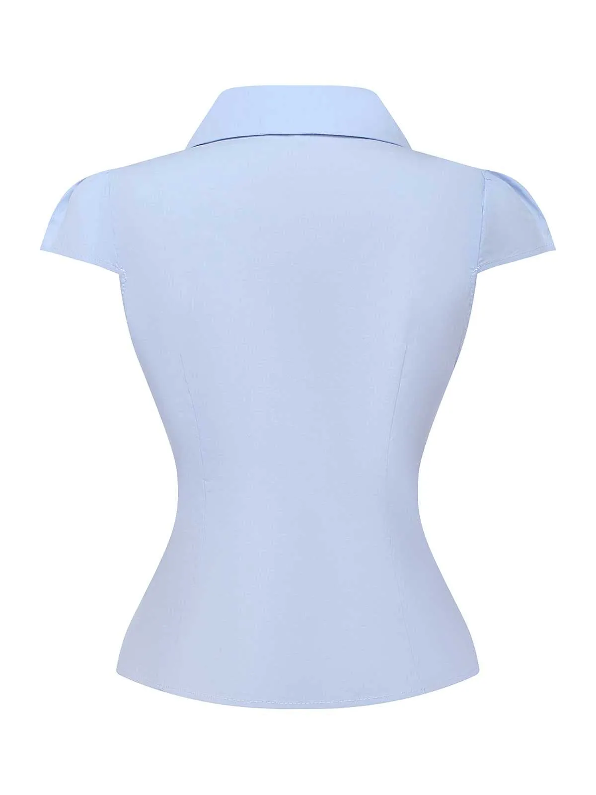 Light Blue 1970s Fitted Solid Blouse sold by Retro Stage product image thumbnail 2