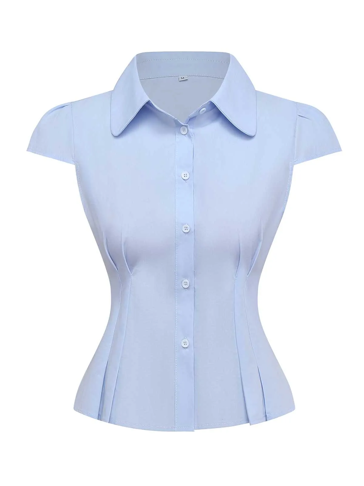 Light Blue 1970s Fitted Solid Blouse sold by Retro Stage