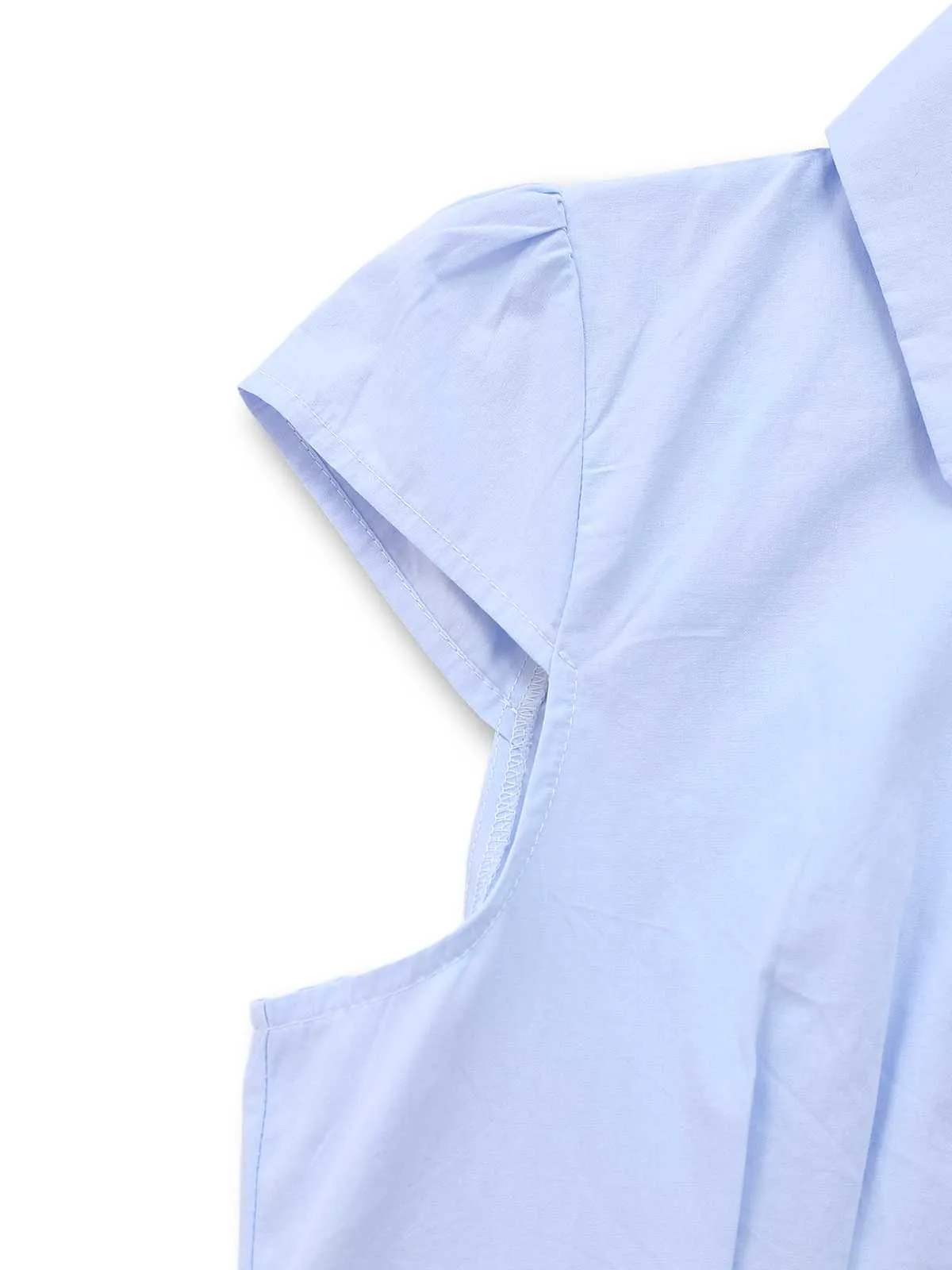 Light Blue 1970s Fitted Solid Blouse sold by Retro Stage product image thumbnail 4