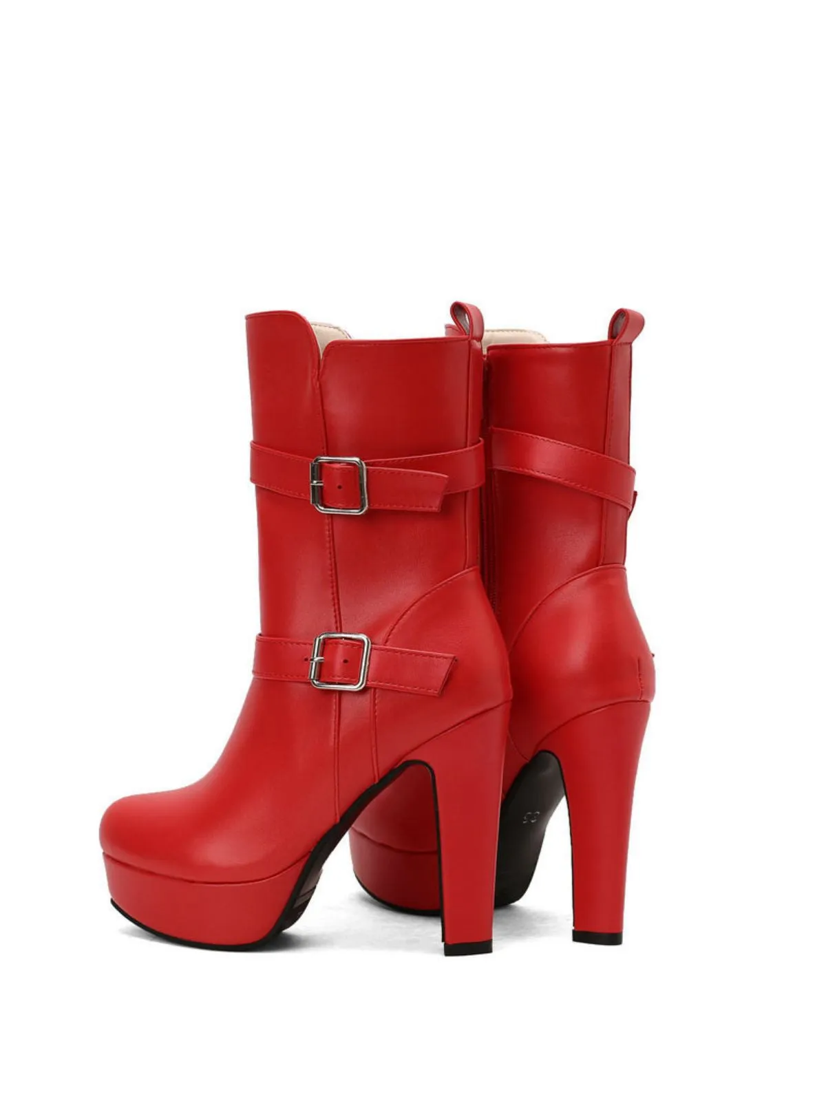 Pu Leather Round Toe Wedge Heel Mid-Calf Boots sold by Retro Stage product image thumbnail 5
