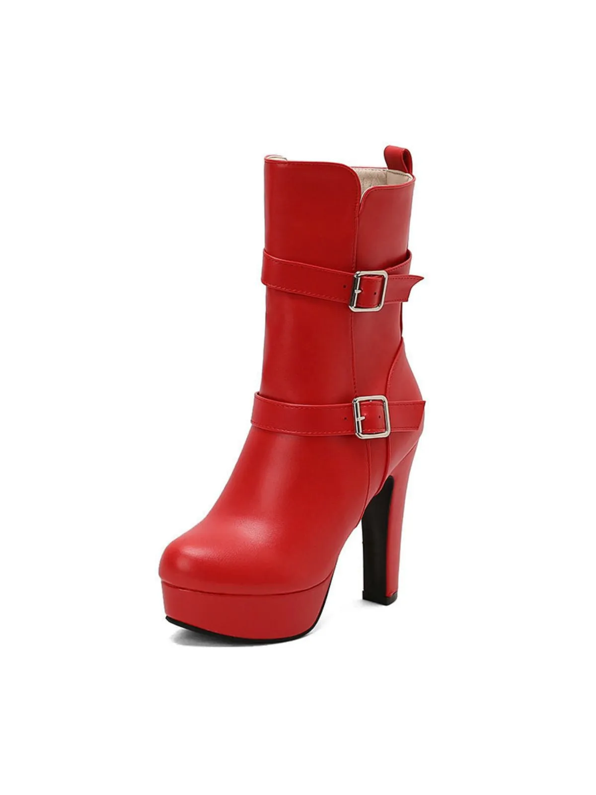 Pu Leather Round Toe Wedge Heel Mid-Calf Boots sold by Retro Stage product image thumbnail 4