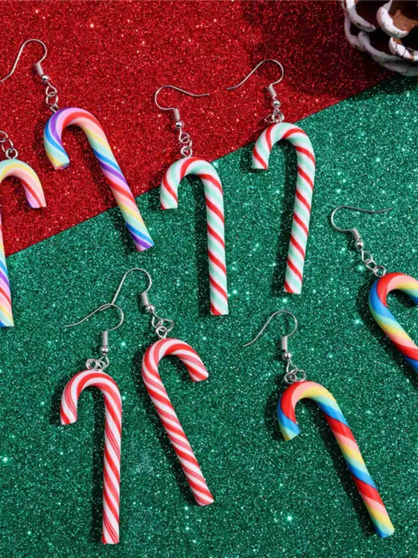 Christmas Rainbow Cane Candy Color Earrings sold by Retro Stage