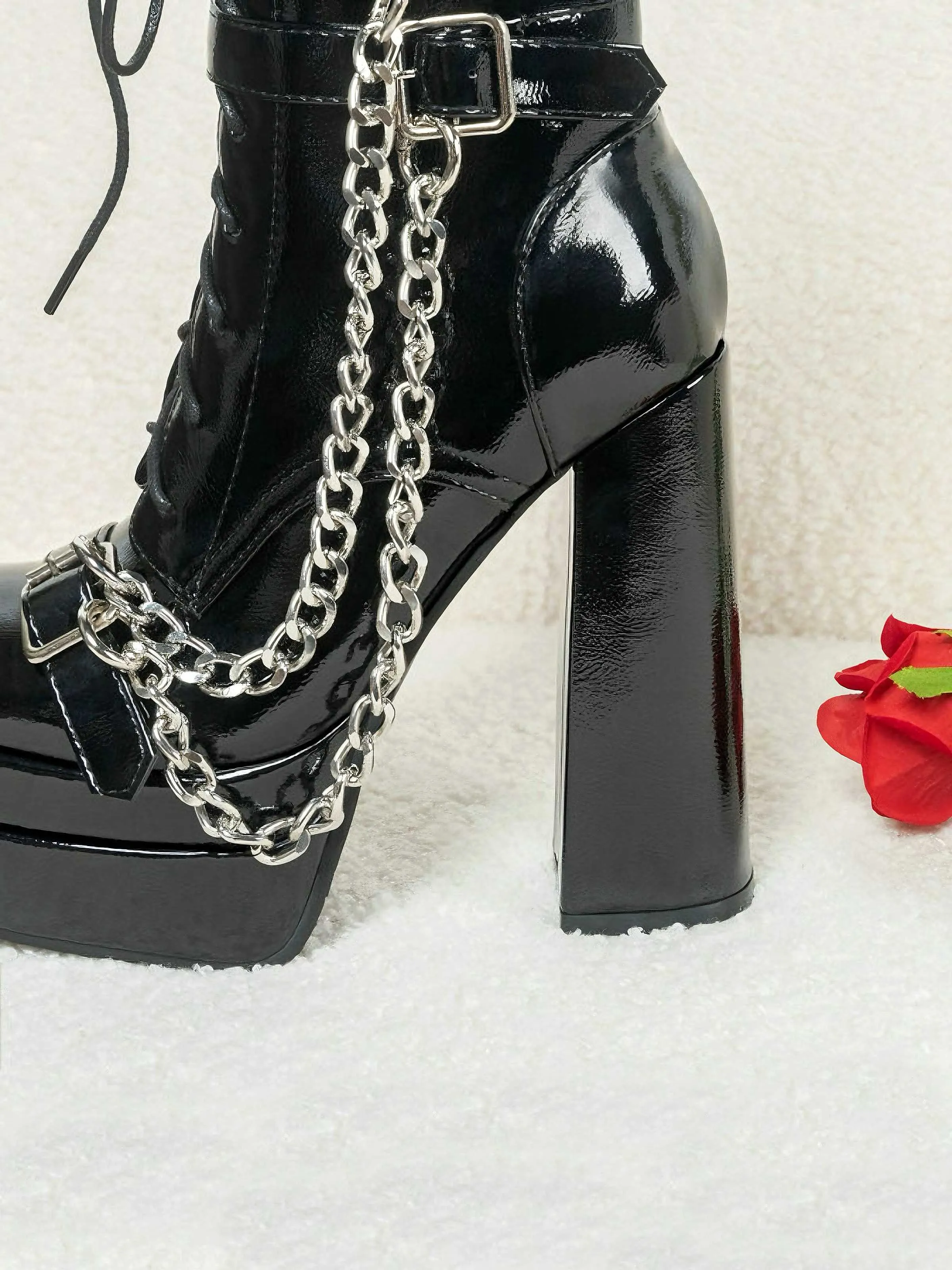 Black Patent Chains Gothic High Heels Boots sold by Retro Stage product image thumbnail 5