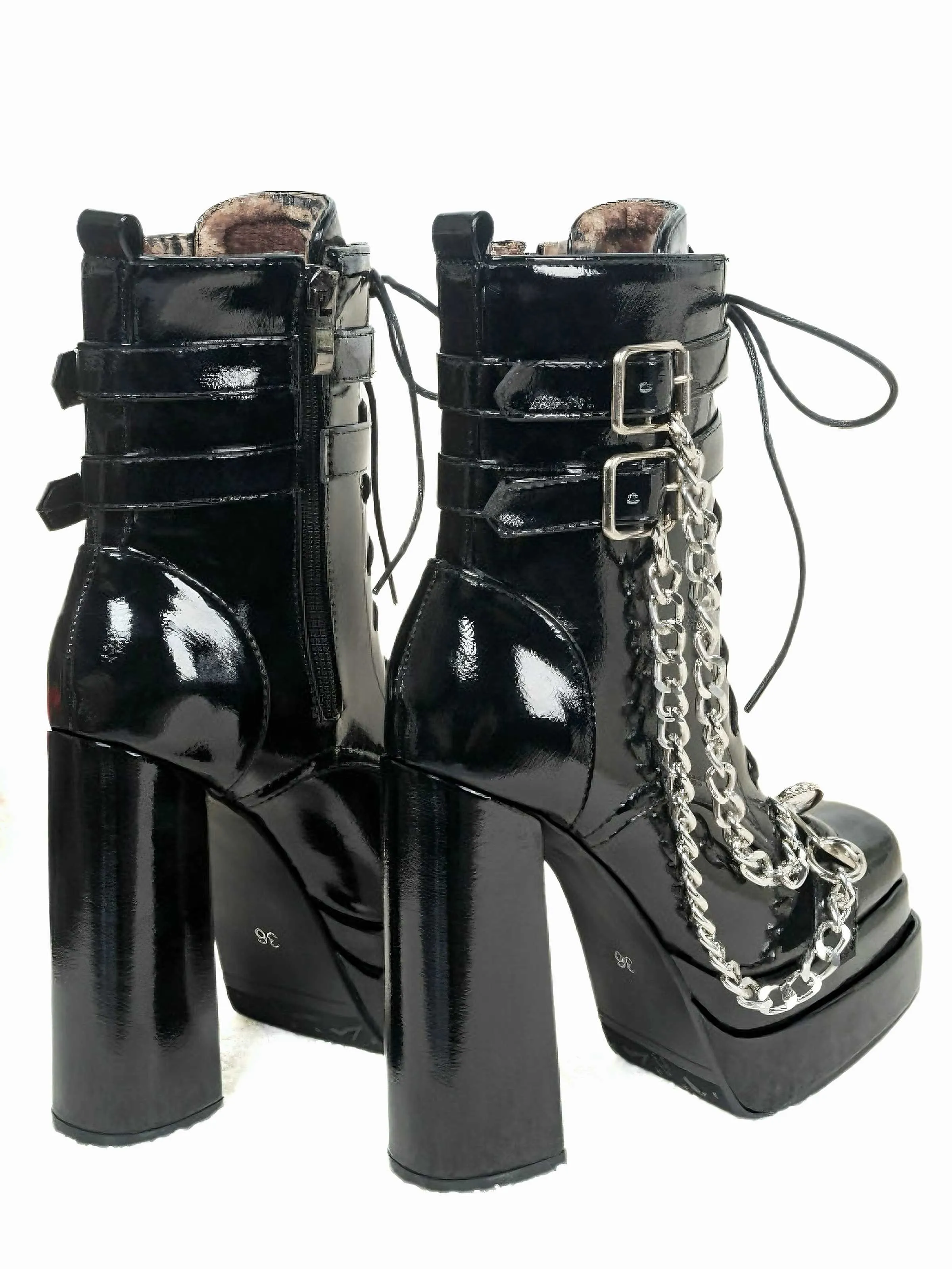 Black Patent Chains Gothic High Heels Boots sold by Retro Stage product image thumbnail 2