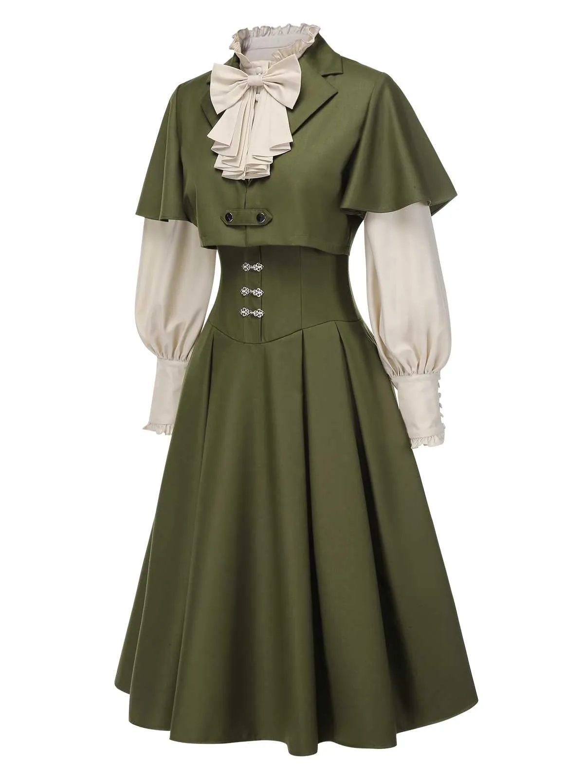 2PCS Green 1950s Victorian Bow Tie Dress & Cropped Cape sold by Retro Stage product image thumbnail 3