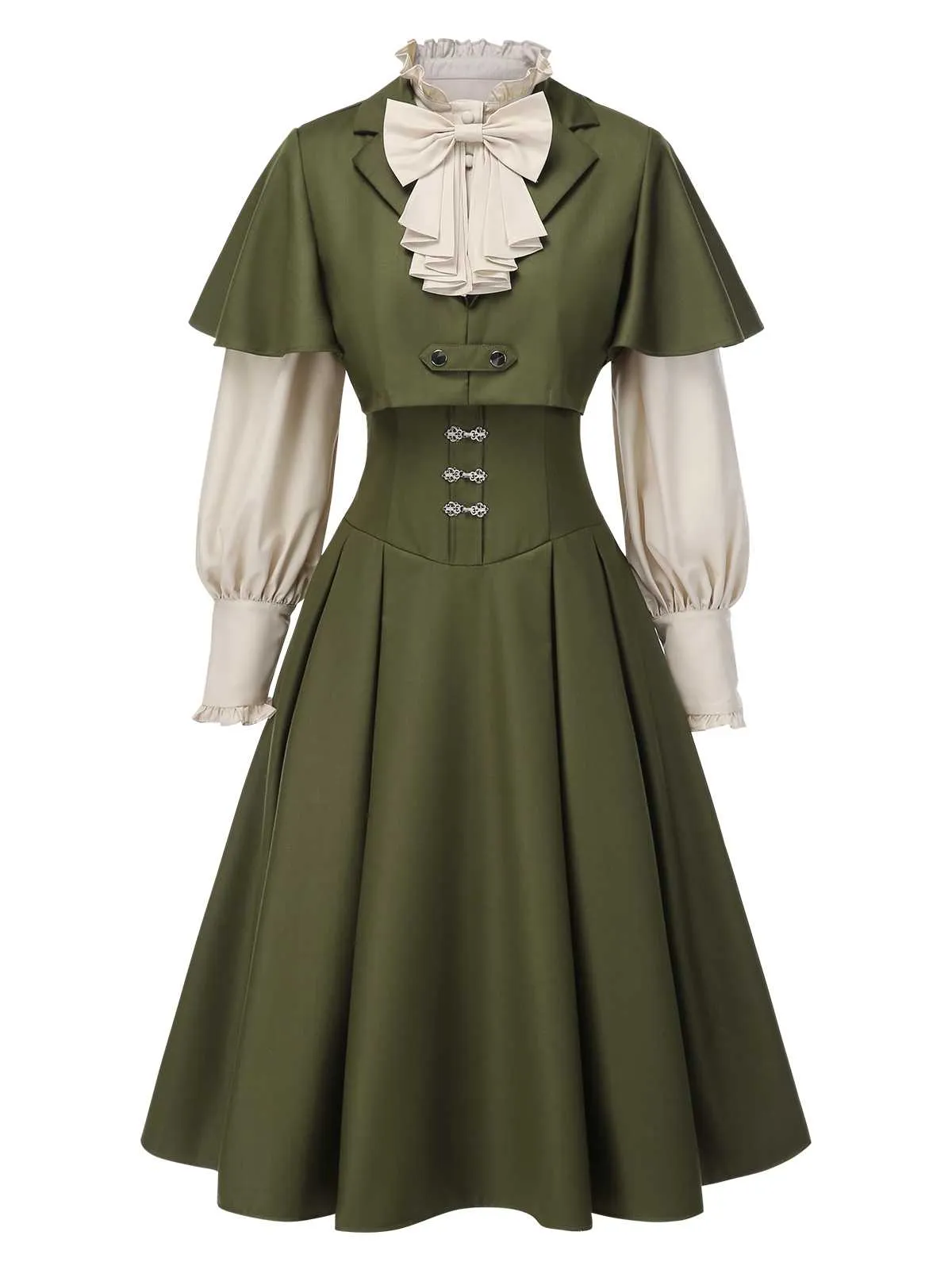2PCS Green 1950s Victorian Bow Tie Dress & Cropped Cape sold by Retro Stage product image thumbnail 2