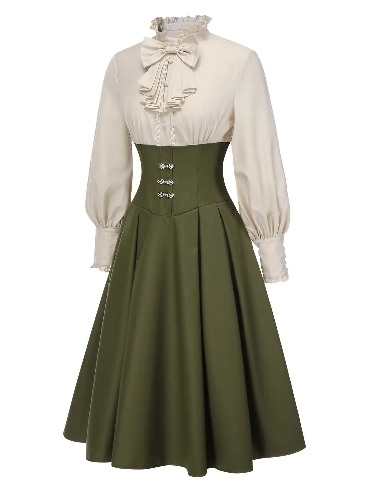 1950s Victorian Bow Tie Ruffled Long Sleeve Dress sold by Retro Stage product image thumbnail 4