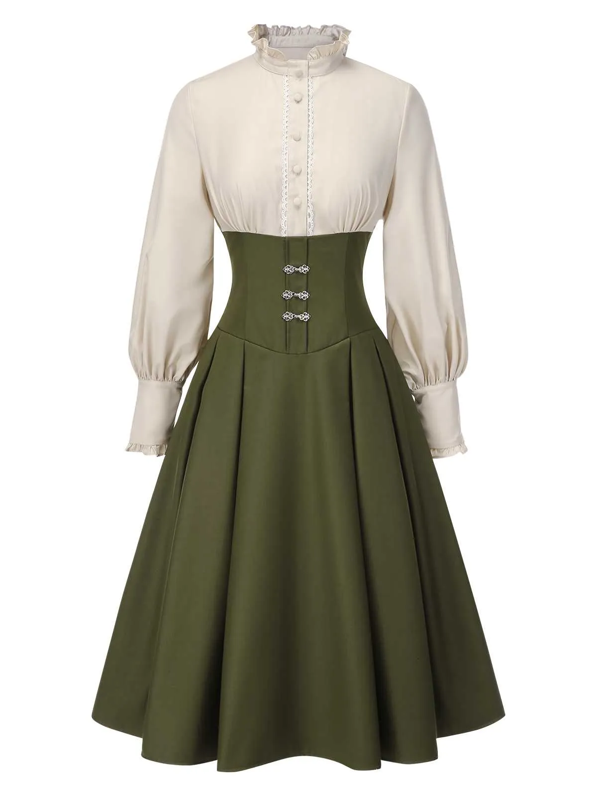 1950s Victorian Bow Tie Ruffled Long Sleeve Dress sold by Retro Stage product image thumbnail 3