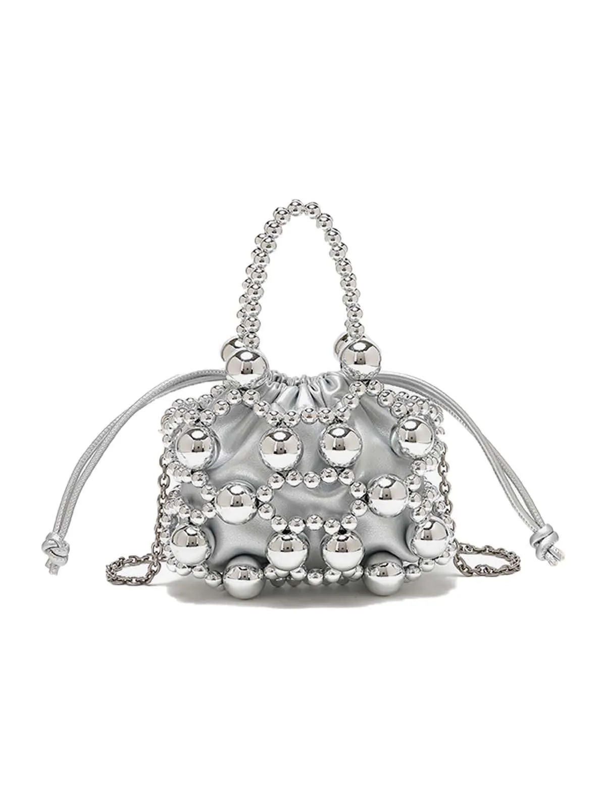 Metallic Beaded Drawstring Mini Bucket Bag sold by Retro Stage product image thumbnail 2