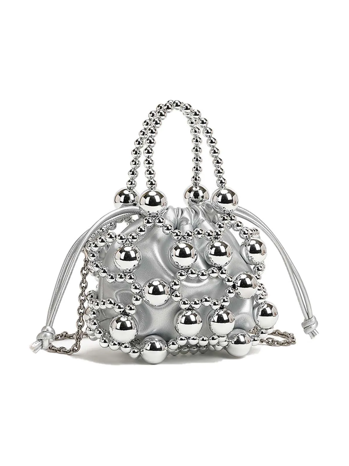 Metallic Beaded Drawstring Mini Bucket Bag sold by Retro Stage product image thumbnail 3
