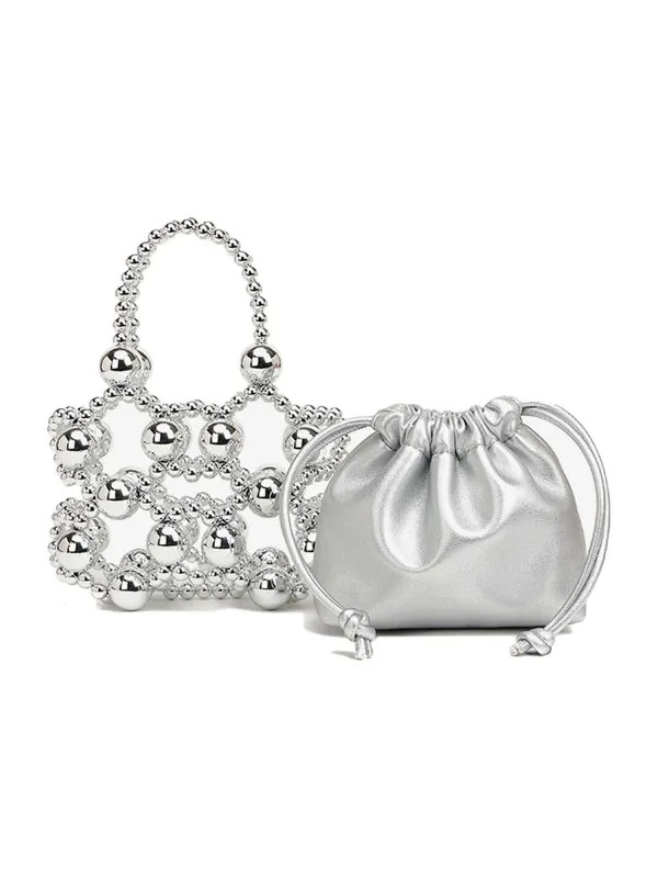 Metallic Beaded Drawstring Mini Bucket Bag sold by Retro Stage