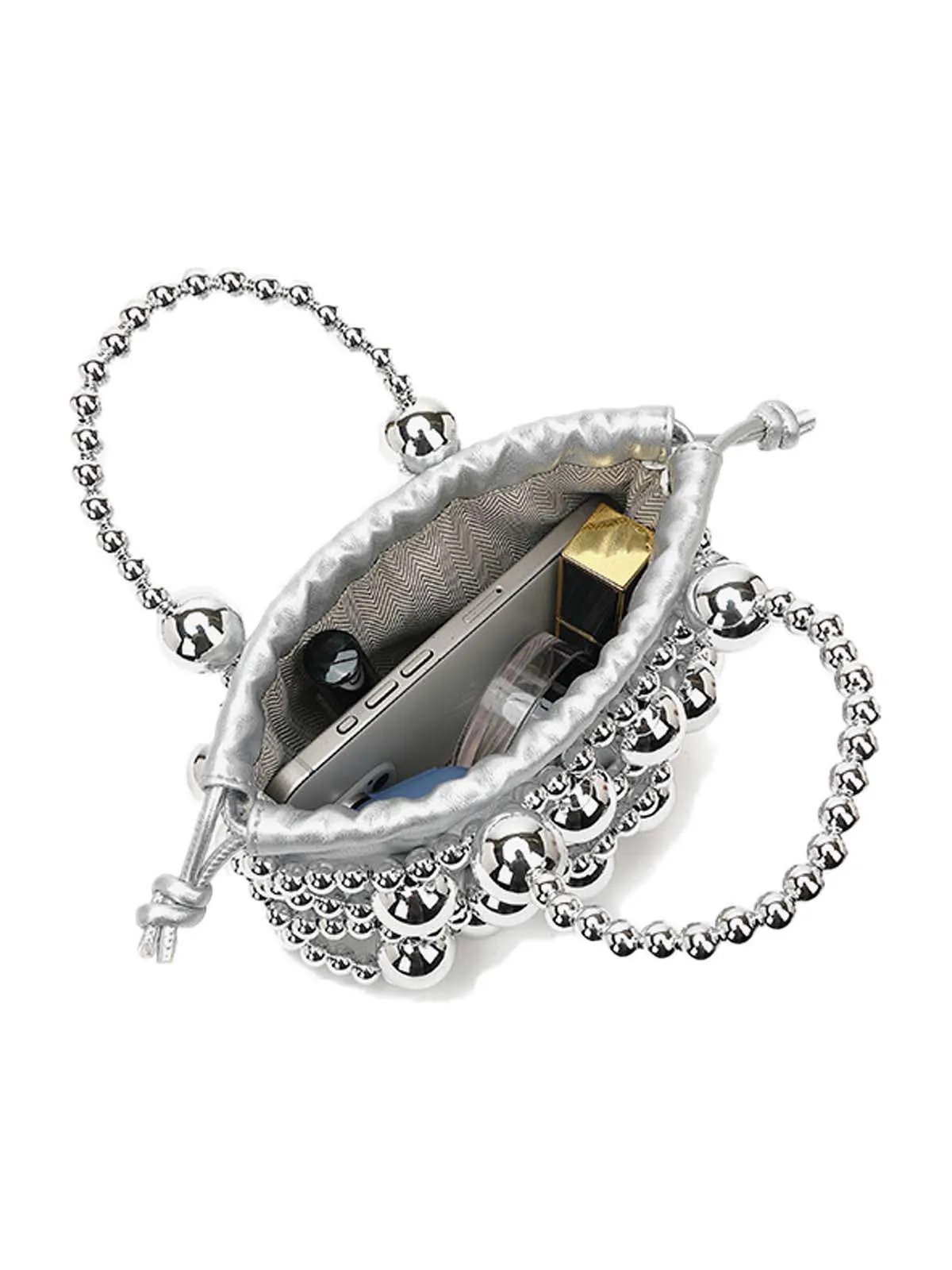 Metallic Beaded Drawstring Mini Bucket Bag sold by Retro Stage product image thumbnail 5