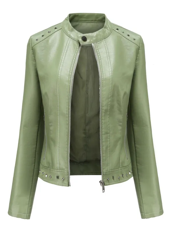 1940s Solid Studded Stand Collar Leather Jacket sold by Retro Stage