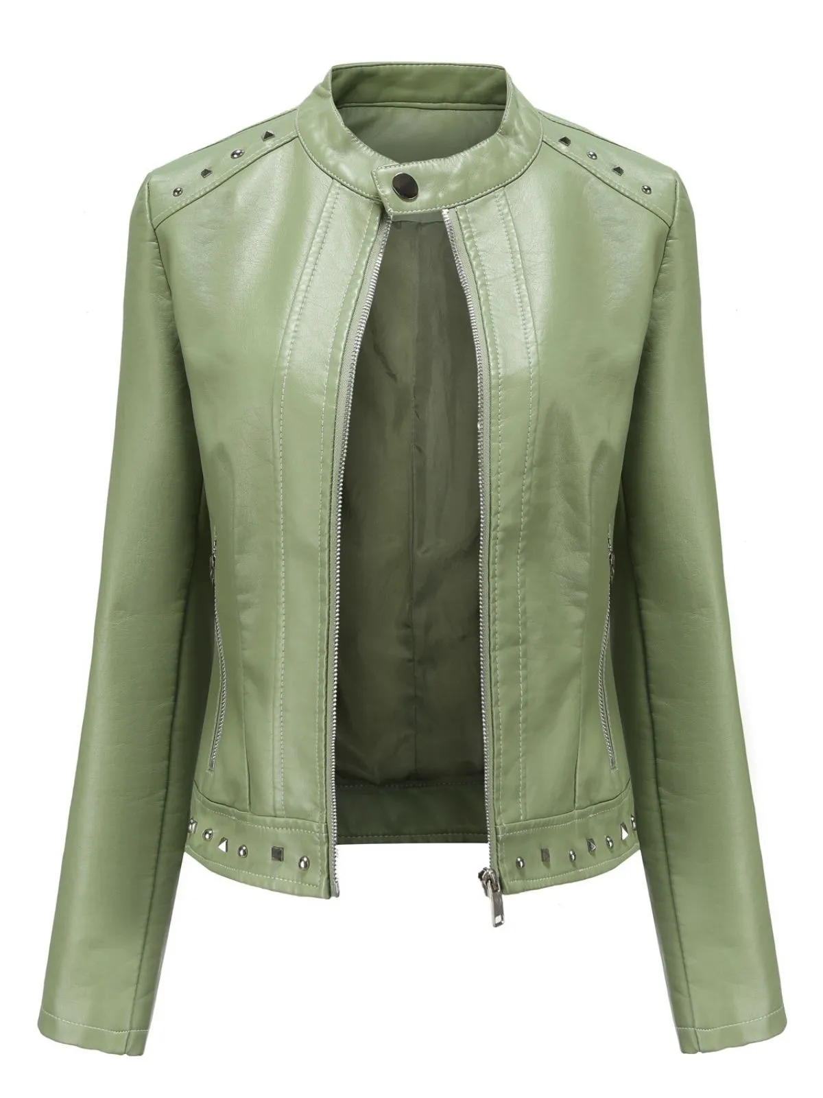 1940s Solid Studded Stand Collar Leather Jacket sold by Retro Stage