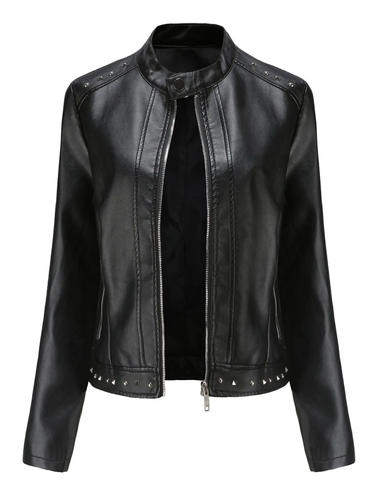 1940s Solid Studded Stand Collar Leather Jacket sold by Retro Stage product image thumbnail 5