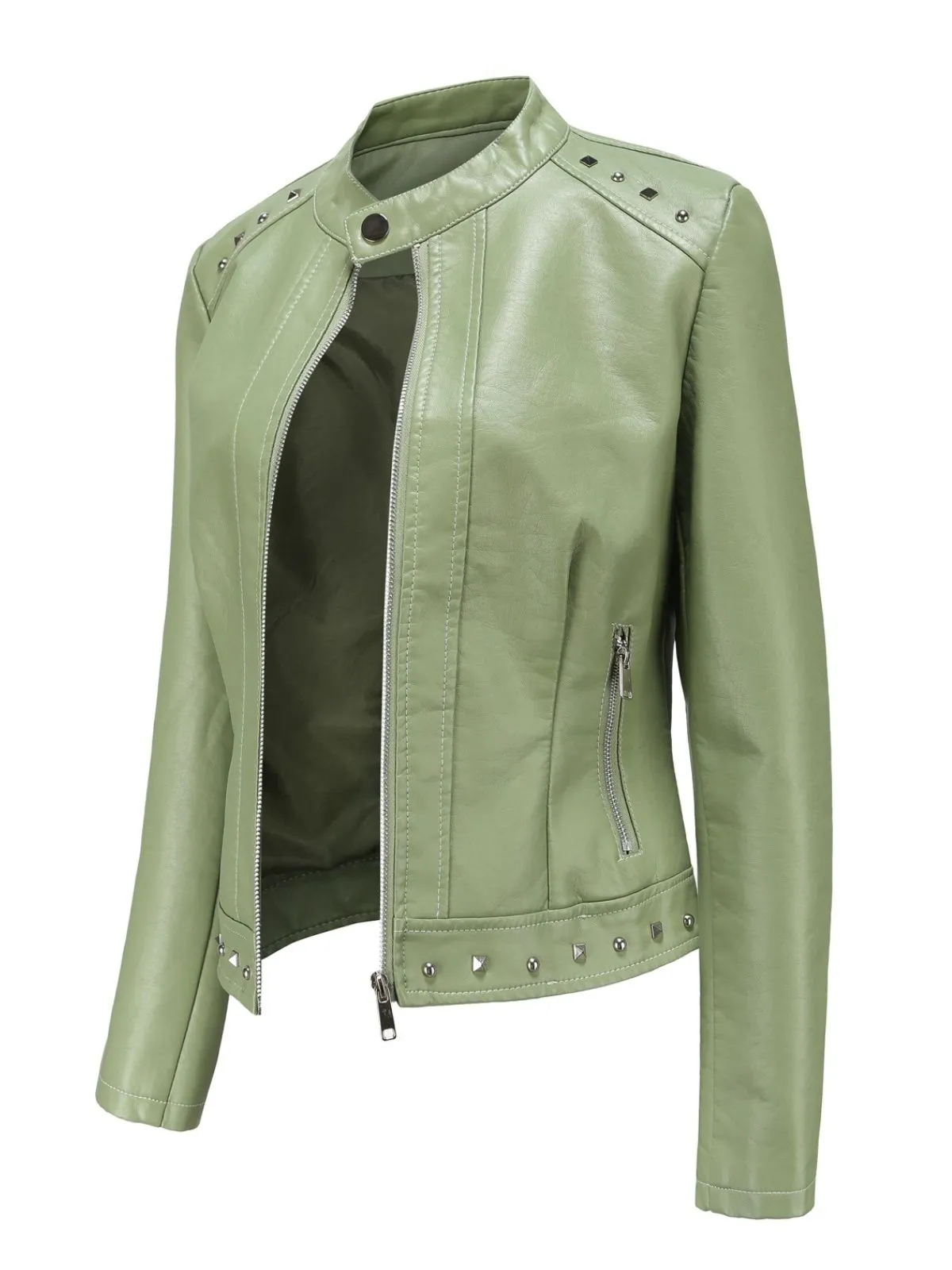 1940s Solid Studded Stand Collar Leather Jacket sold by Retro Stage product image thumbnail 2